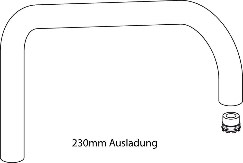 Rohrauslauf mit abgerundeter Form und einem Anschluss unten. Ideal Standard Produkt, klar grafisch dargestellt zur Montage in Sanitäranlagen.